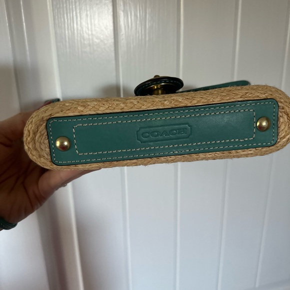 Coach Turnlock Straw and Canvas Clutch, blue/nude, small - Picture 3 of 8
